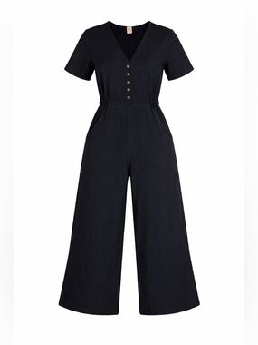 Smash & Tess‎ Coveralls Short Sleeve Cropped Wide Leg Medium Black